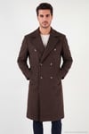 Loose Fit Kruvaze Yaka Uzun Astarlı Kaşe Erkek Kaban 681003 KAHVE