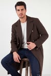 Loose Fit Kruvaze Yaka Uzun Astarlı Kaşe Erkek Kaban 681003 KAHVE