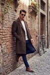 Loose Fit Kruvaze Yaka Uzun Astarlı Kaşe Erkek Kaban 681003 KAHVE