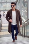 Loose Fit Kruvaze Yaka Uzun Astarlı Kaşe Erkek Kaban 681003 KAHVE