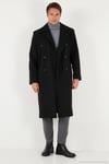 Loose Fit Kruvaze Yaka Uzun Astarlı Kaşe Erkek Kaban 681003 SİYAH