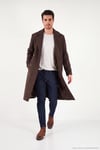 Loose Fit Kruvaze Yaka Uzun Astarlı Kaşe Erkek Kaban 681003 KAHVE