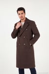 Loose Fit Kruvaze Yaka Uzun Astarlı Kaşe Erkek Kaban 681003 KAHVE