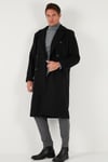 Loose Fit Kruvaze Yaka Uzun Astarlı Kaşe Erkek Kaban 681003 SİYAH