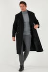 Loose Fit Kruvaze Yaka Uzun Astarlı Kaşe Erkek Kaban 681003 SİYAH