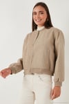 Loose Fit Sıfır Yaka Çıtçıtlı Kaşe Kısa Kadın Mont 6810178 BEJ