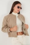Loose Fit Sıfır Yaka Çıtçıtlı Kaşe Kısa Kadın Mont 6810178 BEJ