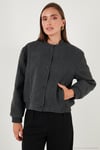Loose Fit Sıfır Yaka Çıtçıtlı Kaşe Kısa Kadın Mont 6810178 ANTRASİT