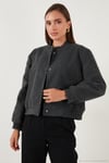 Loose Fit Sıfır Yaka Çıtçıtlı Kaşe Kısa Kadın Mont 6810178 ANTRASİT