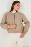 Loose Fit Sıfır Yaka Çıtçıtlı Kaşe Kısa Kadın Mont 6810178 BEJ