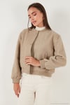 Loose Fit Sıfır Yaka Çıtçıtlı Kaşe Kısa Kadın Mont 6810178 BEJ