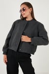 Loose Fit Sıfır Yaka Çıtçıtlı Kaşe Kısa Kadın Mont 6810178 ANTRASİT