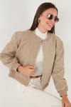 Loose Fit Sıfır Yaka Çıtçıtlı Kaşe Kısa Kadın Mont 6810178 BEJ