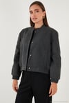 Loose Fit Sıfır Yaka Çıtçıtlı Kaşe Kısa Kadın Mont 6810178 ANTRASİT