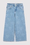 Lory Kalpli Pamuklu Wide Leg Normal Bel Geniş Paça Jeans Kız Çocuk Kot Pantolon 7010036-89486 AÇIK MAVİ