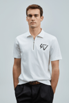 Lufian Baskılı % 100 Pamuk Slim Fit Yarım Fermuarlı Erkek Polo Yaka T Shirt 111040224 KIRIK BEYAZ