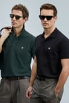 Lufian Logolu Pamuklu Comfort Fit Düğmeli Polo Yaka 2'li Erkek T Shirt 111040206S2 SİYAH-HAKİ
