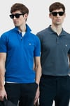 Lufian Logolu Pamuklu Comfort Fit Düğmeli Polo Yaka 2'li Erkek T Shirt 111040206S2 ANTRASİT-SAKS