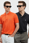 Lufian Logolu Pamuklu Comfort Fit Düğmeli Polo Yaka 2'li Erkek T Shirt 111040206S2 SİYAH-TURUNCU