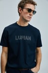 Lufian Logolu Streç Pamuklu Regular Fit Bisiklet Yaka Erkek T Shirt 111020240 LACİVERT