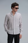 Lufian New Düğmeli Yaka Regular Fit % 100 Keten Erkek Gömlek 111010610 KAHVE