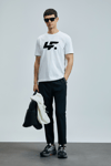 Lufian Pamuk Karışımlı Regular Fit Bisiklet Yaka Logolu Erkek T Shirt 111020243 BEYAZ