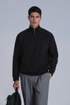 Lufian Pamuklu Regular Fit Yarım Fermuarlı Dik Yaka Logolu Erkek Sweat 112030131 SİYAH