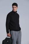 Lufian Pamuklu Regular Fit Yarım Fermuarlı Dik Yaka Logolu Erkek Sweat 112030131 SİYAH