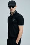 Lufian Şeritli % 100 Pamuk Regular Fit Düğmeli Erkek Polo Yaka T Shirt 111040216 SİYAH