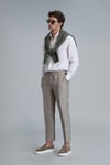 Mario Çizgili % 100 Keten Tailored Fit Chino Erkek Pantolon 111190329 BEJ