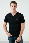 Marka Logolu V Yaka % 100 Pamuk Erkek T Shirt 85641-0016 SİYAH
