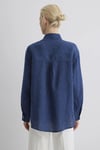 Mavi % 100 Keten Çizgili Oversize Fit Uzun Kollu Bayan Gömlek 1210748-89853 LACİVERT
