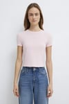 Mavi % 100 Pamuk Crop Fit Bisiklet Yaka Kadın T Shirt 1600814-89200 AÇIK PEMBE