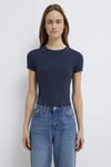 Mavi % 100 Pamuk Crop Fit Bisiklet Yaka Kadın T Shirt 1600814-85315 KOYU LACIVERT