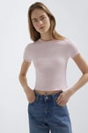 Mavi % 100 Pamuk Crop Fit Bisiklet Yaka Kadın T Shirt 1600814-89200 AÇIK PEMBE