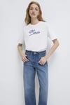 Mavi % 100 Pamuk Logo Nakışlı Bisiklet Yaka Kadın T Shirt 1612421-620 BEYAZ