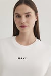 Mavi % 100 Pamuk Loose Fit Bisiklet Yaka Logolu Bayan T Shirt 1612518-70057 EKRU