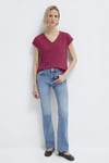 Mavi % 100 Pamuk Loose Fit Cep Detaylı V Yaka Kadın T Shirt 1600961-70919 VİŞNE