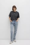 Mavi % 100 Pamuk Loose Fit Logo Baskılı Bisiklet Yaka Kadın T Shirt 1612518-70087 KÖMÜR