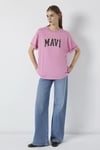 Mavi % 100 Pamuk Oversize Fit Logo Baskılı Bisiklet Yaka Kadın T Shirt 1600843-71063 PEMBE
