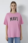 Mavi % 100 Pamuk Oversize Fit Logo Baskılı Bisiklet Yaka Kadın T Shirt 1600843-71063 PEMBE