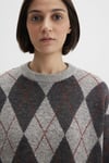 Mavi Baklava Desenli Oversize Fit Bisiklet Yaka Bayan Kazak 1710800-83096 Gri-Kahve