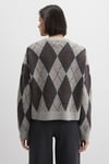 Mavi Baklava Desenli Oversize Fit Bisiklet Yaka Bayan Kazak 1710800-83096 Gri-Kahve