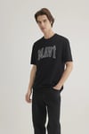 Mavi Baskılı % 100 Pamuk Loose Fit Bisiklet Yaka Erkek T Shirt 0611711-900 SİYAH