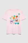 Mavi Baskılı % 100 Pamuk Loose Fit Bisiklet Yaka Kız Çocuk T Shirt 7610448-90773 PEMBE