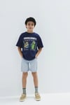 Mavi Baskılı Oversize % 100 Pamuk Bisiklet Yaka Erkek Çocuk T Shirt 6610475-70491 LACİVERT