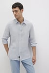 Mavi Çizgili % 100 Keten Regular Fit Uzun Kollu Erkek Gömlek 0211694-90913 AÇIK MAVİ