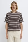 Mavi Çizgili Pamuklu Regular Fit Bisiklet Yaka Kadın T Shirt 1613979-91516 KAHVE-KREM