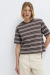 Mavi Çizgili Pamuklu Regular Fit Bisiklet Yaka Kadın T Shirt 1613979-91516 KAHVE-KREM
