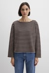 Mavi Çizgili Pamuklu Regular Fit Bisiklet Yaka Bayan Penye 1613597-91190 KAHVE-KREM